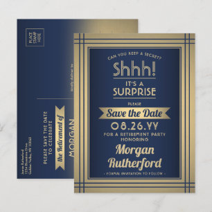 Cartão Postal De Anúncio Festa de Aposentadoria Surpresa Marinho Dourado Sa