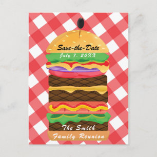 Cartão Postal De Anúncio Festa de Churrasco de Verão com Hambúrguer Vermelh