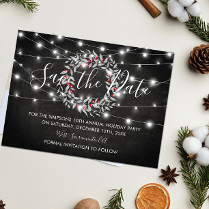 Cartão Postal De Anúncio Festa de Coroa de Natal Salve a Data