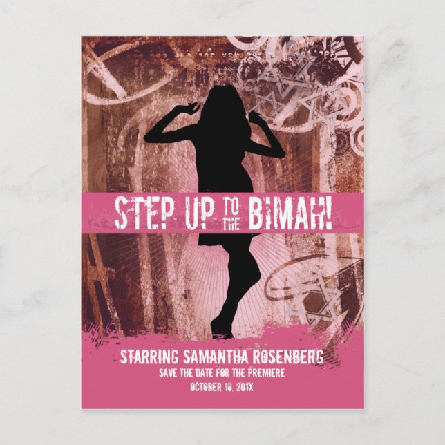 Cartão Postal De Anúncio Festa de Dança Bat Mitzvah Salve a Data (Frente)