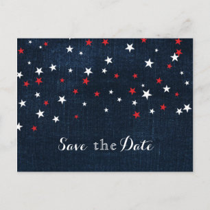 Cartão Postal De Anúncio Festa de Denim Estrelas Vermelho Branco e Azul par