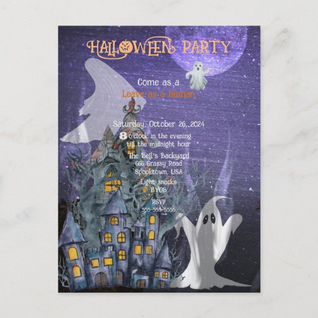 CARTÃO POSTAL DE ANÚNCIO FESTA DE FANTASMAS NO HALLOWEEN (Frente)