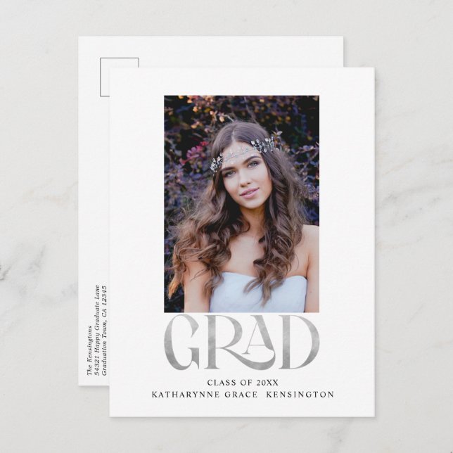 Cartão Postal De Anúncio Festa de formatura de Foto de Prata Moderna (Frente/Verso)