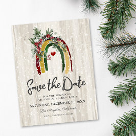 Cartão Postal De Anúncio Festa de Natal Arco-íris Boho Rústico Salve a Data