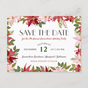 Cartão Postal De Anúncio Festa de Natal Poinsettia Save The Date