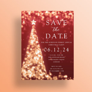 Cartão Postal De Anúncio Festa de Natal Salve a Data Árvore Dourada Glam Ve
