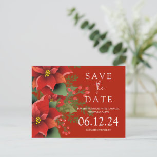 Cartão Postal De Anúncio Festa de Natal Salve A Data Poinsettia Vermelha
