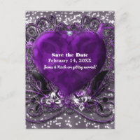 Festa de Salvar a Data Coração Roxo e Prata Brilha