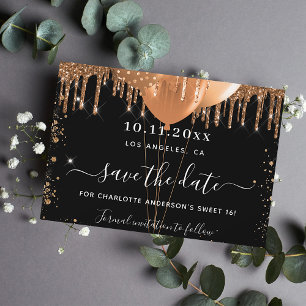Cartão Postal De Anúncio Festa de Sweet 16 balões preto dourado salvar a da