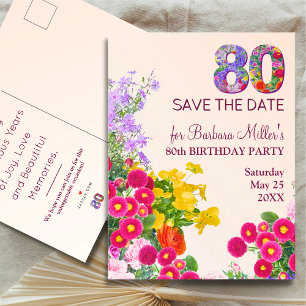 Cartão Postal De Anúncio Festa moderna de 80 anos de 80 floral
