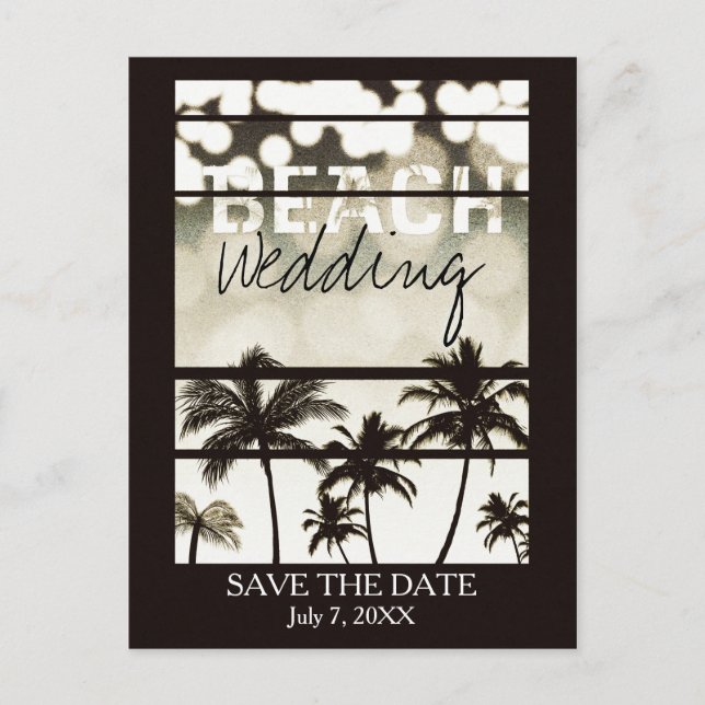 Cartão Postal De Anúncio Festa na Praia Palmeiras Tropicais Branco Quente V (Frente)