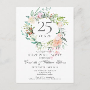 Cartão Postal De Anúncio Festa Surpresa de 25º Aniversário de Casamento Ros