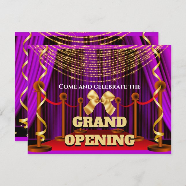 Cartão Postal De Anúncio Festa VIP de inauguração de negócios roxo dourado  (Frente/Verso)