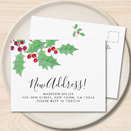 Cartão Postal De Anúncio Festive Holly New Address Moving 