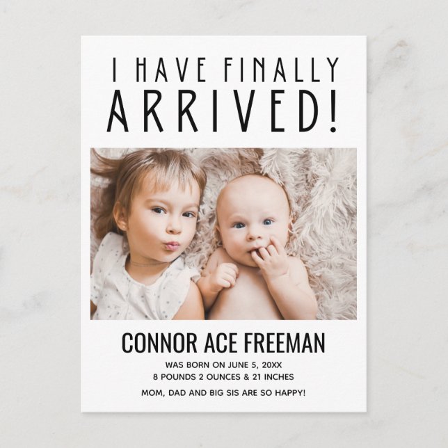 Cartão Postal De Anúncio Finalmente Cheguei Ao Nascimento Do Rapaz Da Foto (Frente)