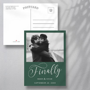 Cartão Postal De Anúncio Finalmente, Foto de Casamento Minimalista Salvar a