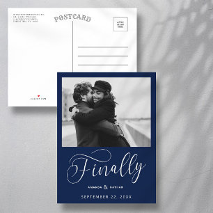 Cartão Postal De Anúncio Finalmente Minimalista Foto de Casamento Save the 
