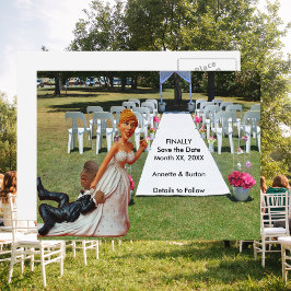 Cartão Postal De Anúncio Finalmente Salve a Data Casal Interracial Engraçad