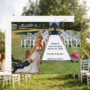 Cartão Postal De Anúncio Finalmente Salve a Data Casal Interracial Engraçad