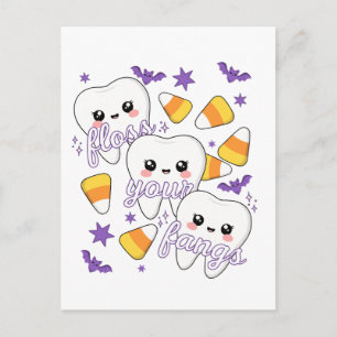 Cartão Postal De Anúncio Fio Dental para Presas Humor de Halloween Odontoló