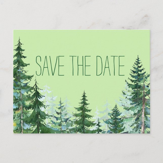 Cartão Postal De Anúncio Fir Tree Weding the Date Card (Frente)