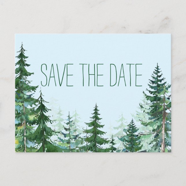 Cartão Postal De Anúncio Fir Tree Weding the Date Card (Frente)