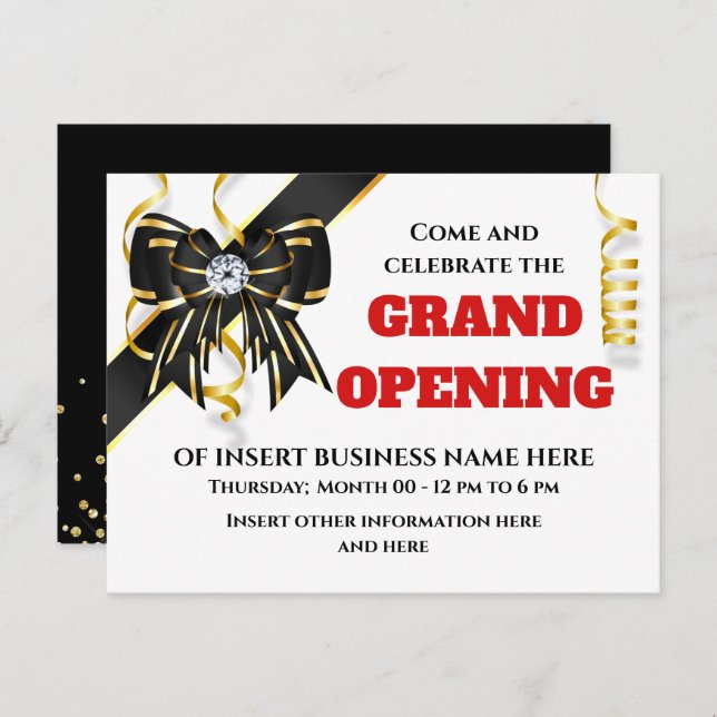 Cartão Postal De Anúncio Fita de arco vermelha preta dourada de grande aber (Frente/Verso)