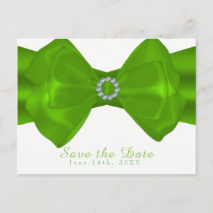 Cartão Postal De Anúncio Fita Verde Lima & Diamantes Elegante Salve a Data