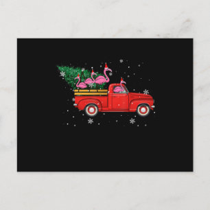 Cartão Postal De Anúncio Flamingo Andando Caminhão Vermelho Xmas Natal Nat