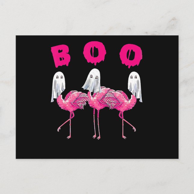 Cartão Postal De Anúncio Flamingo | Boo Flamingo Halloween Flamingo Ghost (Frente)