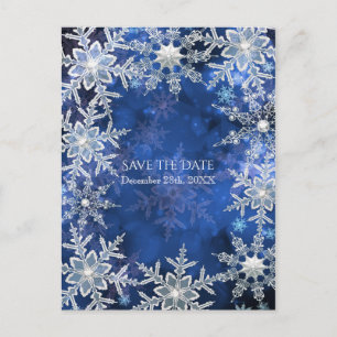 Cartão Postal De Anúncio Flocos de Neve de Inverno Festa de Férias Azul Sal