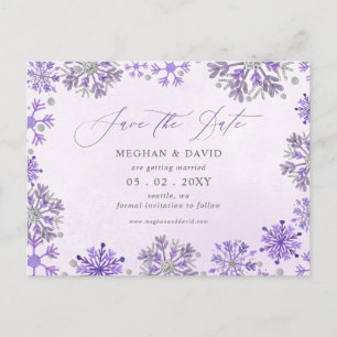 Cartão Postal De Anúncio Flocos de Neve Prata Roxo Natal Inverno Casamento