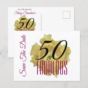 Cartão Postal De Anúncio Flor de Cacto Amarela 50 e Fabuloso Salve a Data