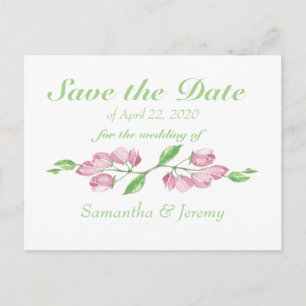 Cartão Postal De Anúncio Flor de Cerejeira em Aquarela Save the Date Floral