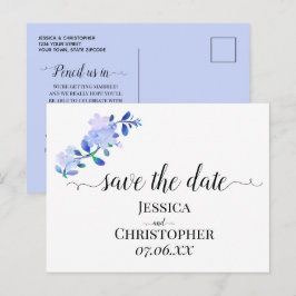 Cartão Postal De Anúncio flor de folhas em azul empoeirado rústico em estil