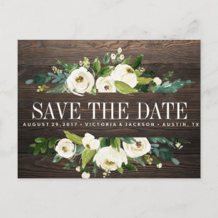 Cartão Postal De Anúncio Flor de madeira White Bloom CASAMENTO data a salva