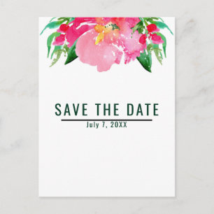Cartão Postal De Anúncio Flor Floral De Aguarela Rosa Verão Salve A Data
