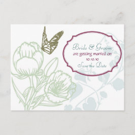 Cartão Postal De Anúncio Flora & Butterfly Primavera ilustrada Salvar a Dat