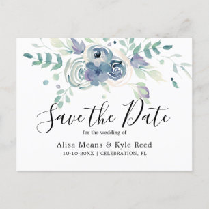 Cartão Postal De Anúncio Florais Roxos em Aquarela Save the Date
