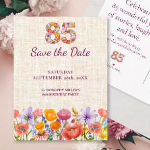 Cartão Postal De Anúncio Floral 85º Aniversário - 85 Elegante Salve o Dia