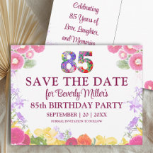 Floral 85º Aniversário Salve a Data Elegante