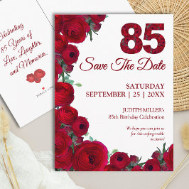 Cartão Postal De Anúncio Floral 85º Aniversário Salve a Data Vermelho Ousad