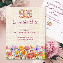Floral 95th Birthday - 95 Modern Save the Date
