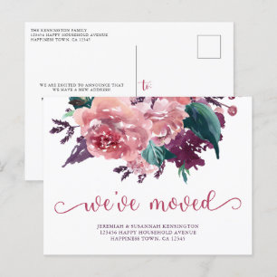 Cartão Postal De Anúncio Floral Aquarela Elegante Mudamos Novo Endereço