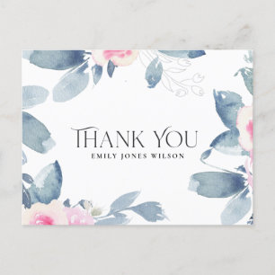CARTÃO POSTAL DE ANÚNCIO FLORAL AZUL BRANCO ROSADO ANIVERSÁRIO DE QUALQUER 