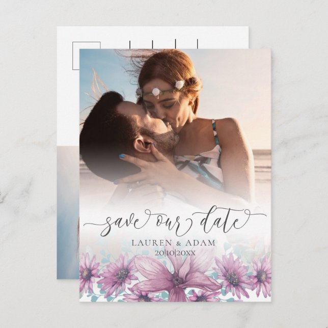 Cartão Postal De Anúncio Floral Blush Pink Magnolia Salve a Data Casamento (Frente/Verso)