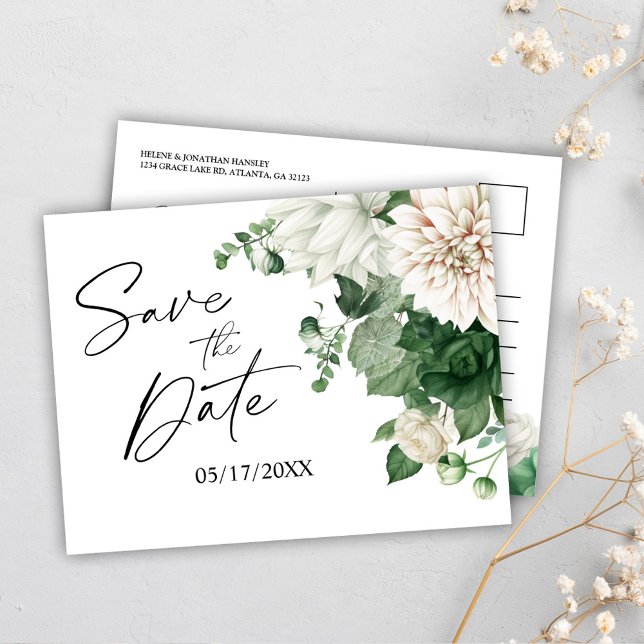 Cartão Postal De Anúncio Floral Emerald Green Wedding Salvar Data (Floral Emerald Green Wedding Save The Date Announcement Postcard)