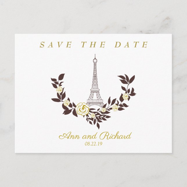 Cartão Postal De Anúncio Floral Gold Parisian Wedding Design (Frente)