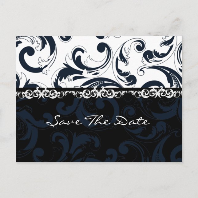 Cartão Postal De Anúncio Floral Preto e Branco (Frente)