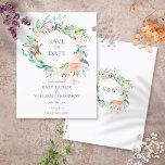 Cartão Postal De Anúncio Floral Rosas Watercolor Garland Salvar a Data<br><div class="desc">Projetado para coordenar com a nossa coleção de casamentos de garland rosas de verão. Apresentando uma delicada camada floral de aquarela, esta botânica química, exceto o cartão de data, pode ser personalizada com sua informação especial, exceto a data. O reverso apresenta uma garland floral correspondente que enquadra suas iniciais de...</div>